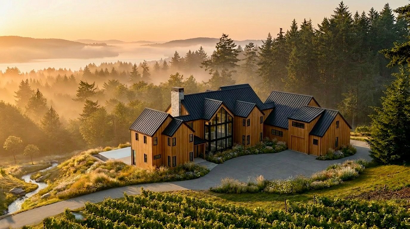 Aerial view at dawn, concept rendering