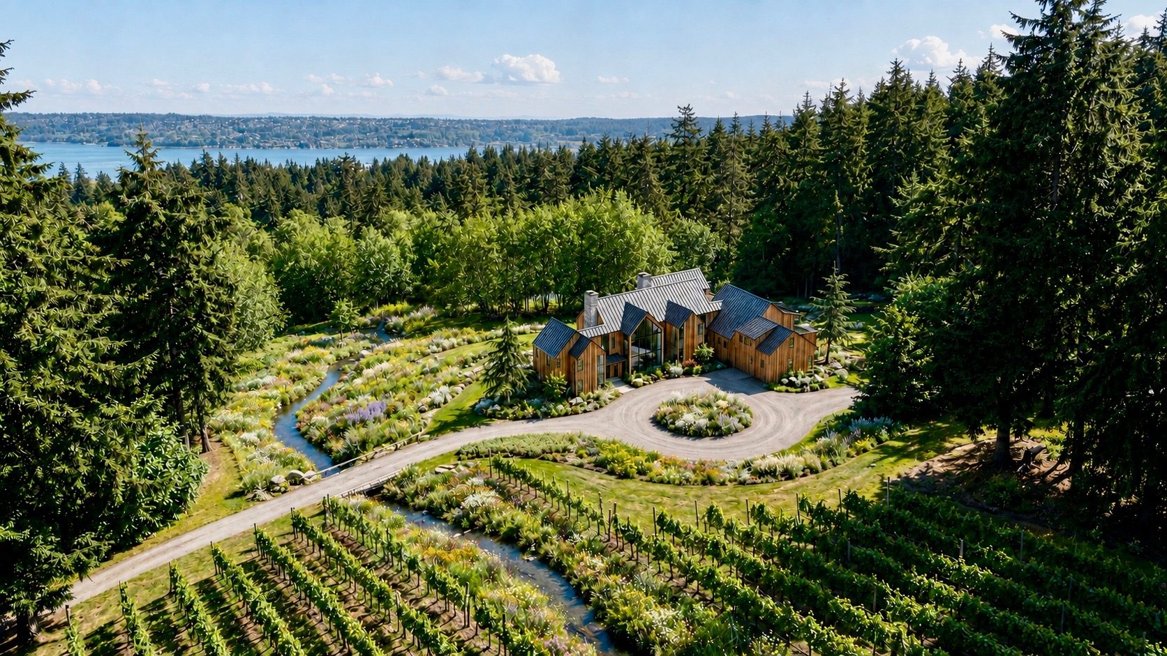 Aerial view of the proposed estate, concept rendering